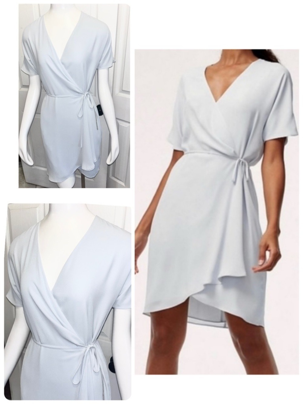 Aritzia Babaton Wallace Wrap Dress Pale Baby Blue Fully Lined Size XS